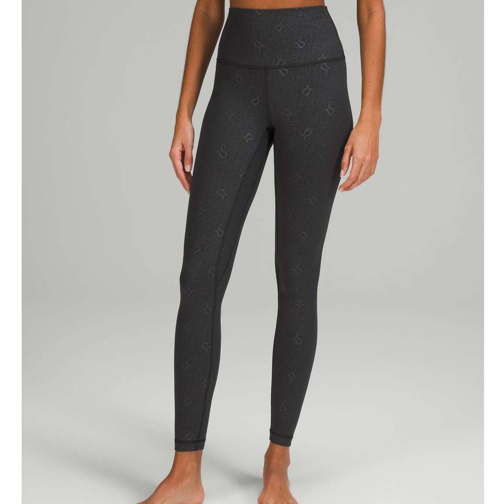 Lululemon Align High Rise Leggings 28" Size 2 Black Yoga Pilates Graphic Logo